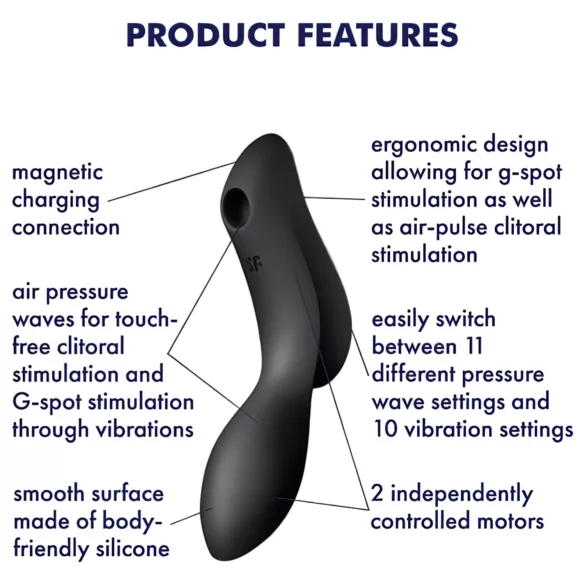 Satisfyer Curvy Trinity 2 - vibrir z zračnimi valovi 2v1 - črn