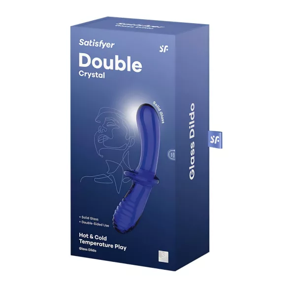 Satisfyer Double Crystal - dvostranski stekleni dildo - modra