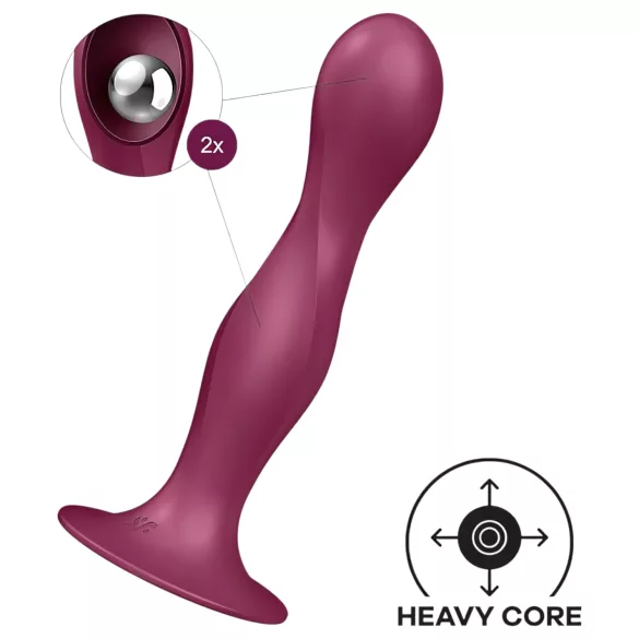 Satisfyer Double Ball-R - dildo z vakuumskim držalom - utežen - rdeč
