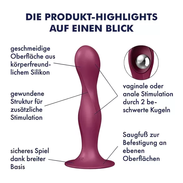 Satisfyer Double Ball-R - dildo z vakuumskim držalom - utežen - rdeč