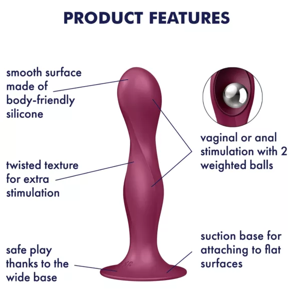 Satisfyer Double Ball-R - dildo z vakuumskim držalom - utežen - rdeč