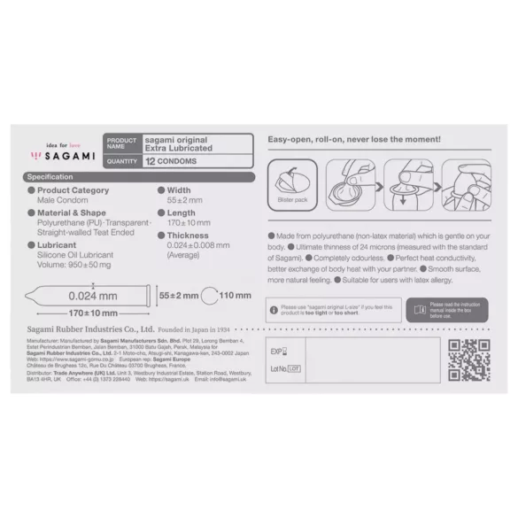 Sagami Original 0.02 - kondomi - izjemno lubrikirani - 55mm - 12 kos