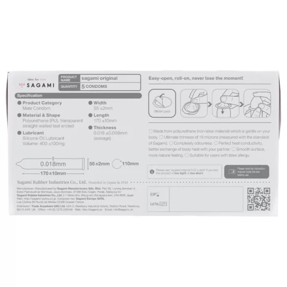 Sagami Original 0.01 - kondom - 55 mm - 5 kos