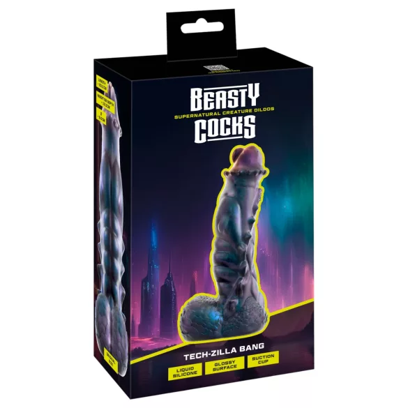 Beasty Cocks Tech-Zilla Bang - dildó z prisesavko v obliki pošasti (vijoličen)