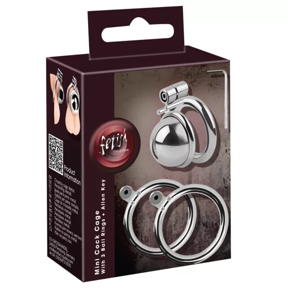 fetish collection - mini kletka za penis s 3 zamenljivimi obročki za modo (srebrna)