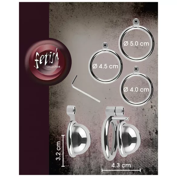 fetish collection - mini kletka za penis s 3 zamenljivimi obročki za modo (srebrna)