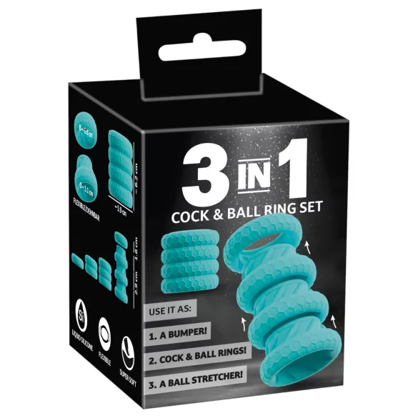You2Toys - komplet 3‑v‑1 obročkov za penis in moda (turkizen)