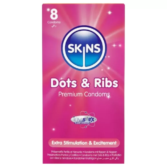 Skins - kondom rebrast in pikčast - 8 kos