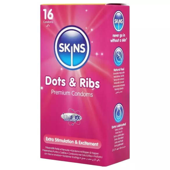 Skins - kondomi z rebrasto in pikčasto teksturo - 16 kos