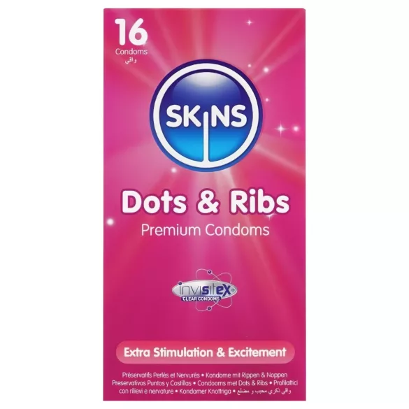 Skins - kondomi z rebrasto in pikčasto teksturo - 16 kos