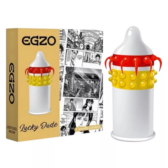 Egzo Lucky Dude - kondom z izboklinami in čepki - 1 kos