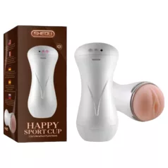   Lonely Happy - masturbator za moške - zvočne vibracije - bela/naravna barva