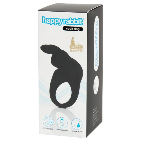 Happyrabbit Cock - polnilni vibracijski obroček za penis (črna)
