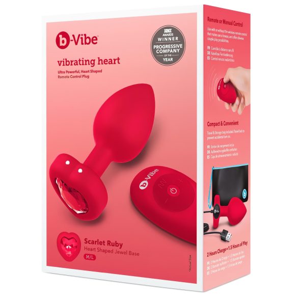 b-vibe srčni - polnljiv analni vibrator s daljinskim upravljanjem (rdeč)
