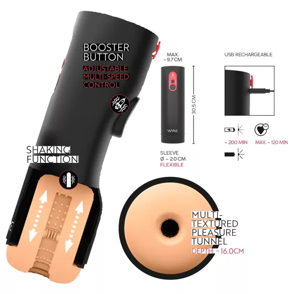 WYNE 08 gor‑dol pulzirajoč masturbator z LED‑zaslonom