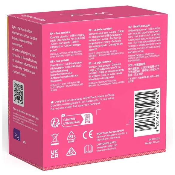We‑Vibe Sync Lite - vibrator za pare z aplikacijo in daljinskim upravljalnikom (roza)