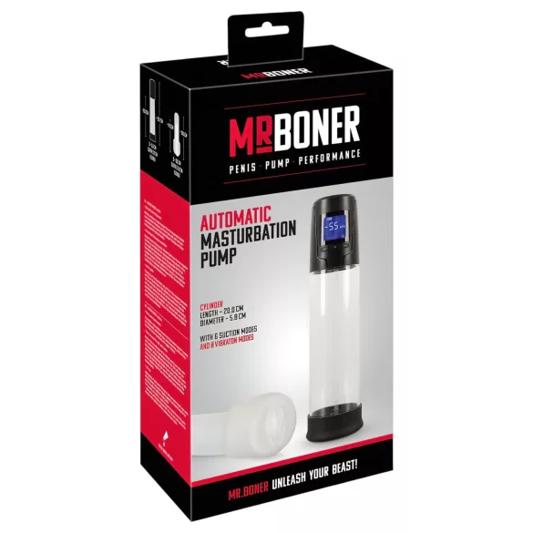 Mister Boner - akumulatorska, samodejna črpalka za penis (črno-prozorna)