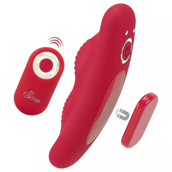 Smile - vibrator za hlačke z daljinskim upravljalnikom - rdeč