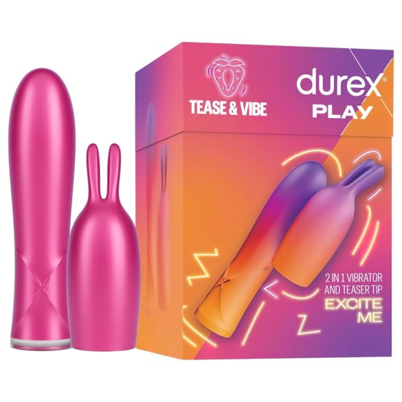 Durex Tease & Vibe - palčni vibrator z zajčjo stimulatorjem klitorisa (roza)