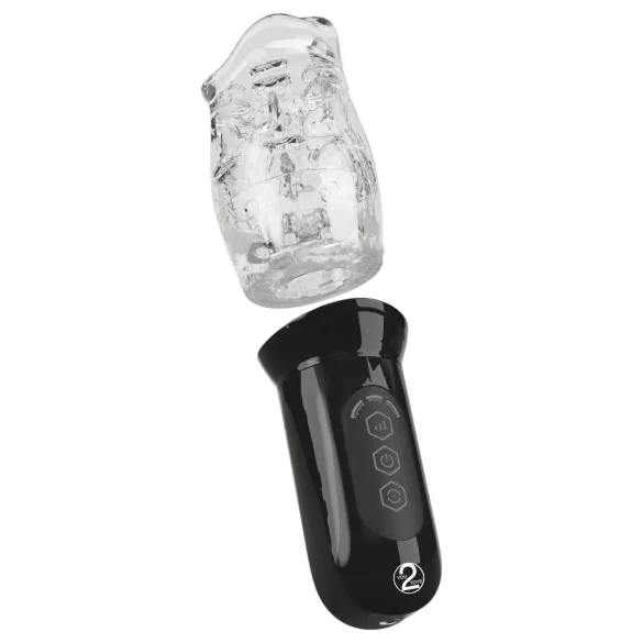Stroker - masturbator z vibracijami in vrtenjem - prozoren