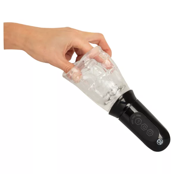 Stroker - masturbator z vibracijami in vrtenjem - prozoren