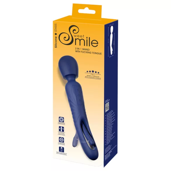 Smile - 2 v 1 jezikovni masažni vibrator (moder)