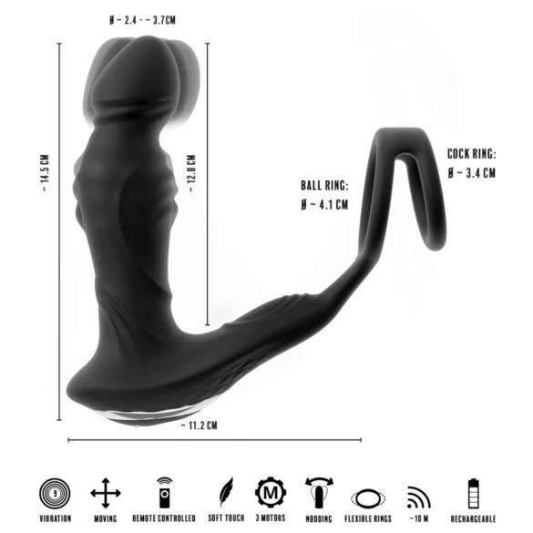 Rebel - vibrator za prostato z iztiskanjem - črn