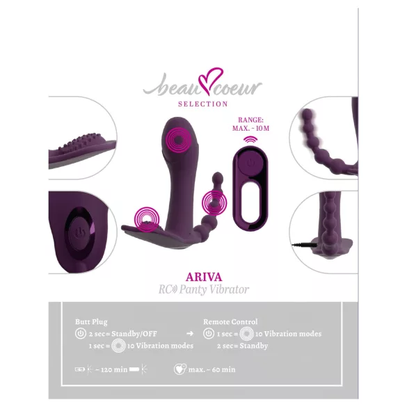 Beau Coeur Ariva - vibrator za hlačke 3v1 - vijolična