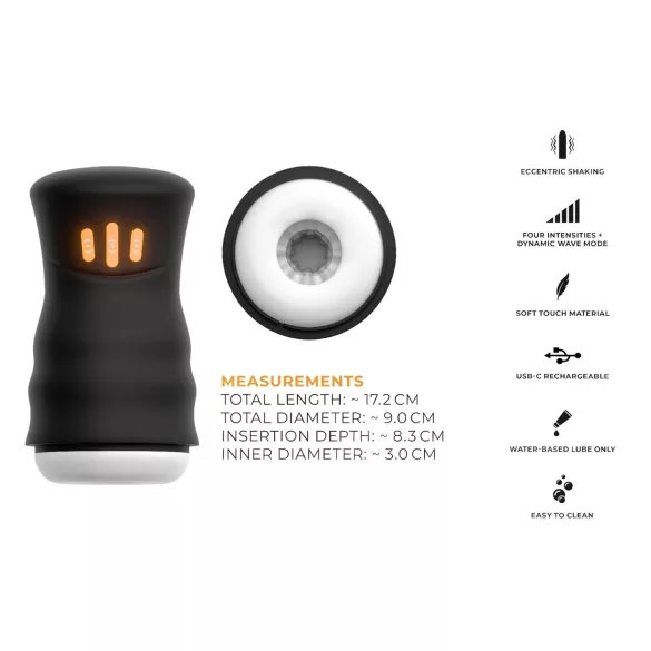 You2Toys - masturbator za moške - rotacijski in vibracijski - črn