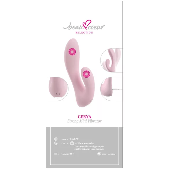 Beau Coeur Cerya - mini vibrator s stimulatorjem klitorisa (svetlo roza)
