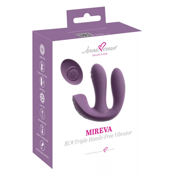 Beau Coeur Mireva - vibrator s tremi rokavi - daljinski upravljalnik - vijoličen