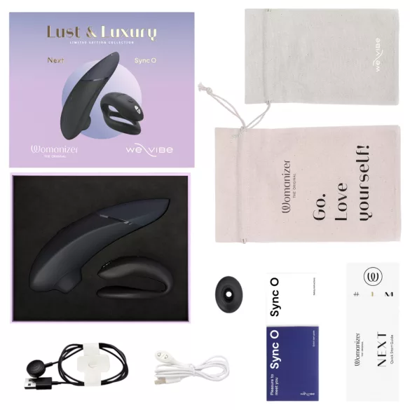 Womanizer Lust&Luxury - vibrator za klitoris in pare - črn komplet
