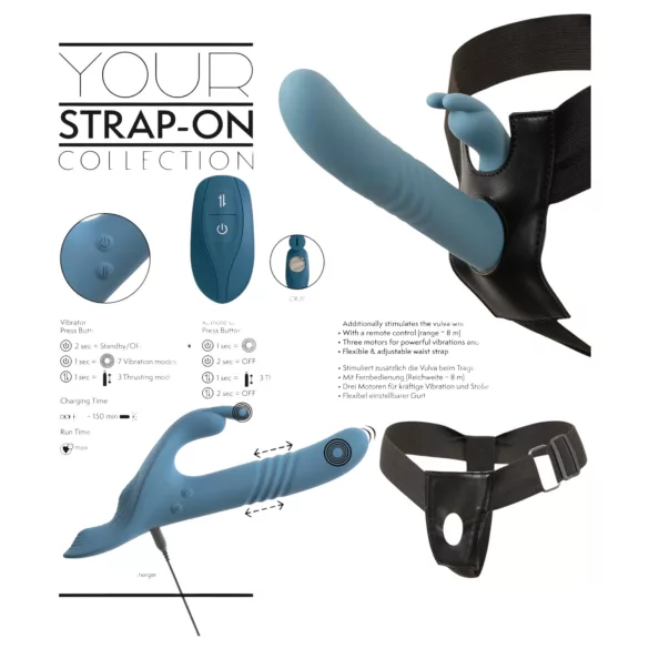 You2Toys - 3-delni pripenjajoči se zajčkast potisni vibrator z daljinskim upravljalnikom (moder)