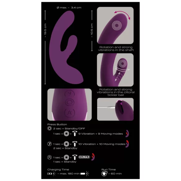 Javida - zajčkast vibrator za G-točko in klitoris (vijoličen)