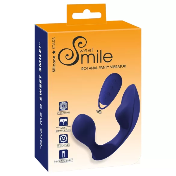 SMILE - daljinsko vodeni analni in hlačni vibrátor (moder)