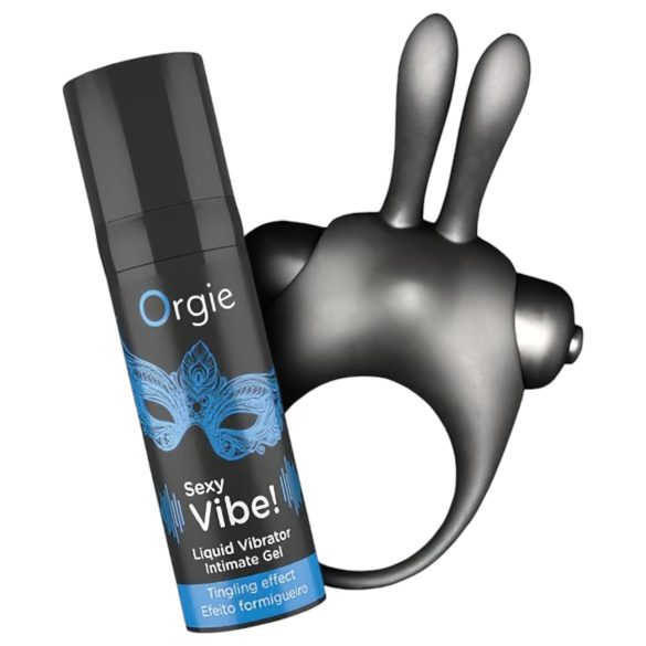 Orgie Bunny - vibracijski komplet obročev za penis (črni)