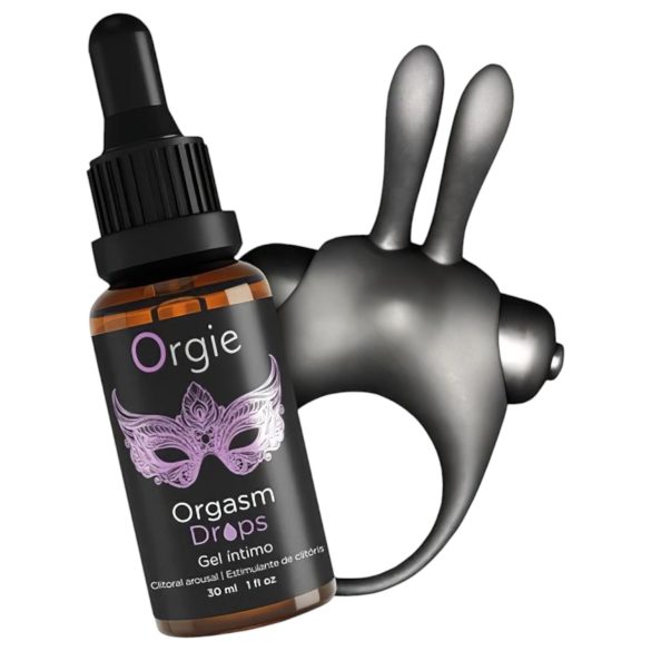 Orgie Orgasmic Bunny - vibracijski obroček za penis set (črna)