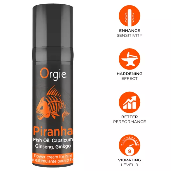 Orgie Piranha Power Cream - stimulativna krema za povečanje potence za moške (15 ml)