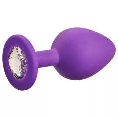   Baseks - silikonski analni čep s kristalom (vijoličen) - 8 cm