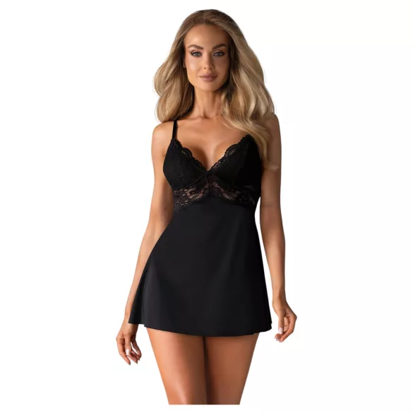 Obsessive - čipkast babydoll in tanga (črna)