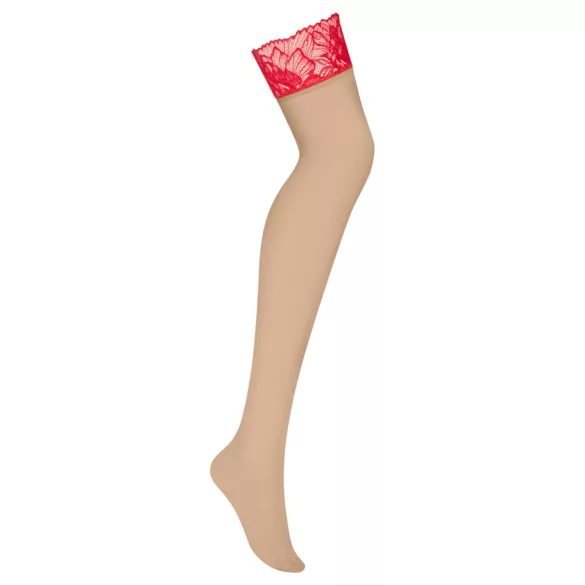 Obsessive - samostoječe nogavice - čipkaste - rdeče - L/XL