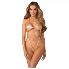   Obsessive Anyya - verižni body z usnjenim videzom in naramnicami (zlata)