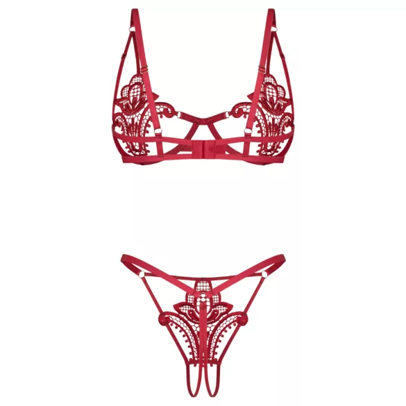 Obsessive Luise - dvodelni komplet spodnjega perila s tulipani (rdeč) - L/XL