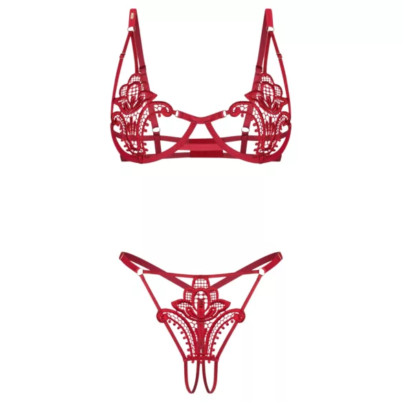 Obsessive Luise - dvodelni komplet spodnjega perila s tulipani (rdeč) - L/XL