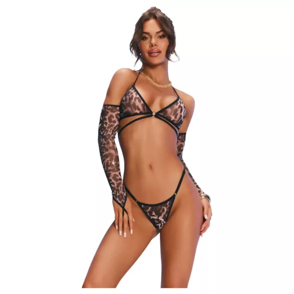 Obsessive Addia - mrežasti komplet z leopardjim vzorcem - L/XL