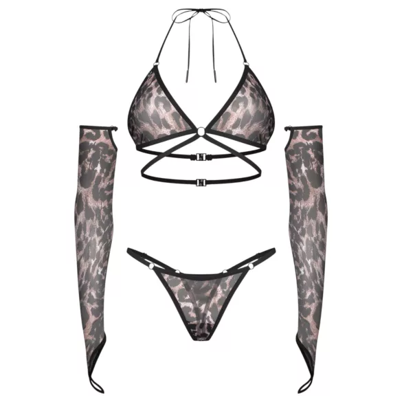 Obsessive Addia - mrežasti komplet z leopardjim vzorcem - L/XL