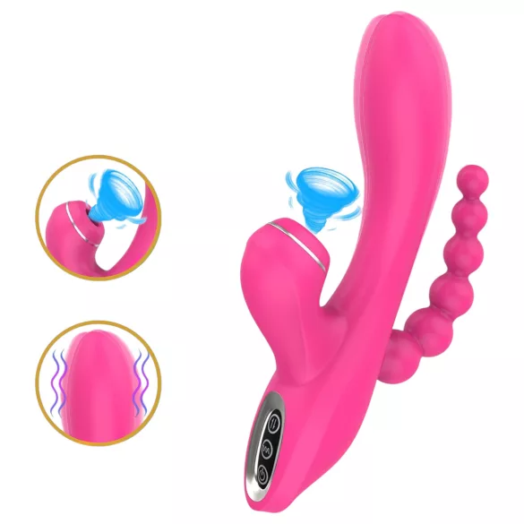 Erospace Sweet Play - G-točkovni vibrator z analno sondo in sesanjem (rožnate barve)