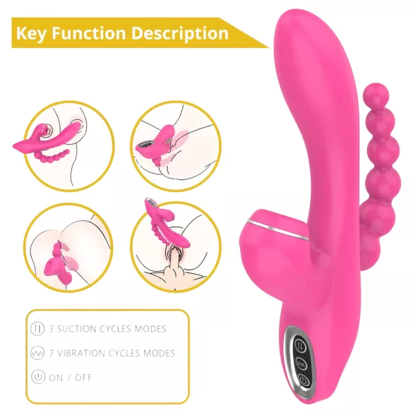 Erospace Sweet Play - G-točkovni vibrator z analno sondo in sesanjem (rožnate barve)