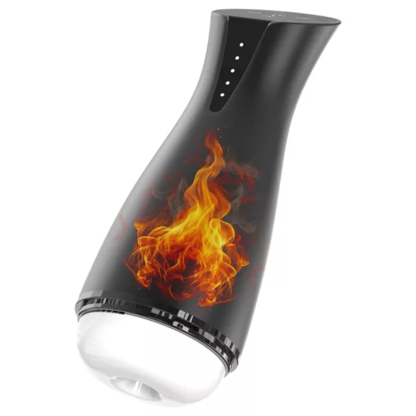 Men's Play - masturbator z vakumom in vibracijami - ogrevanje - črn