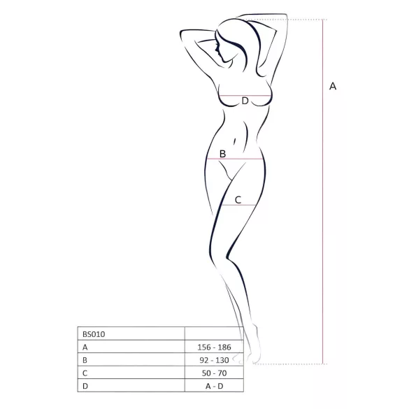 Passion BS010 - odprt mrežast catsuit - črna - S-L